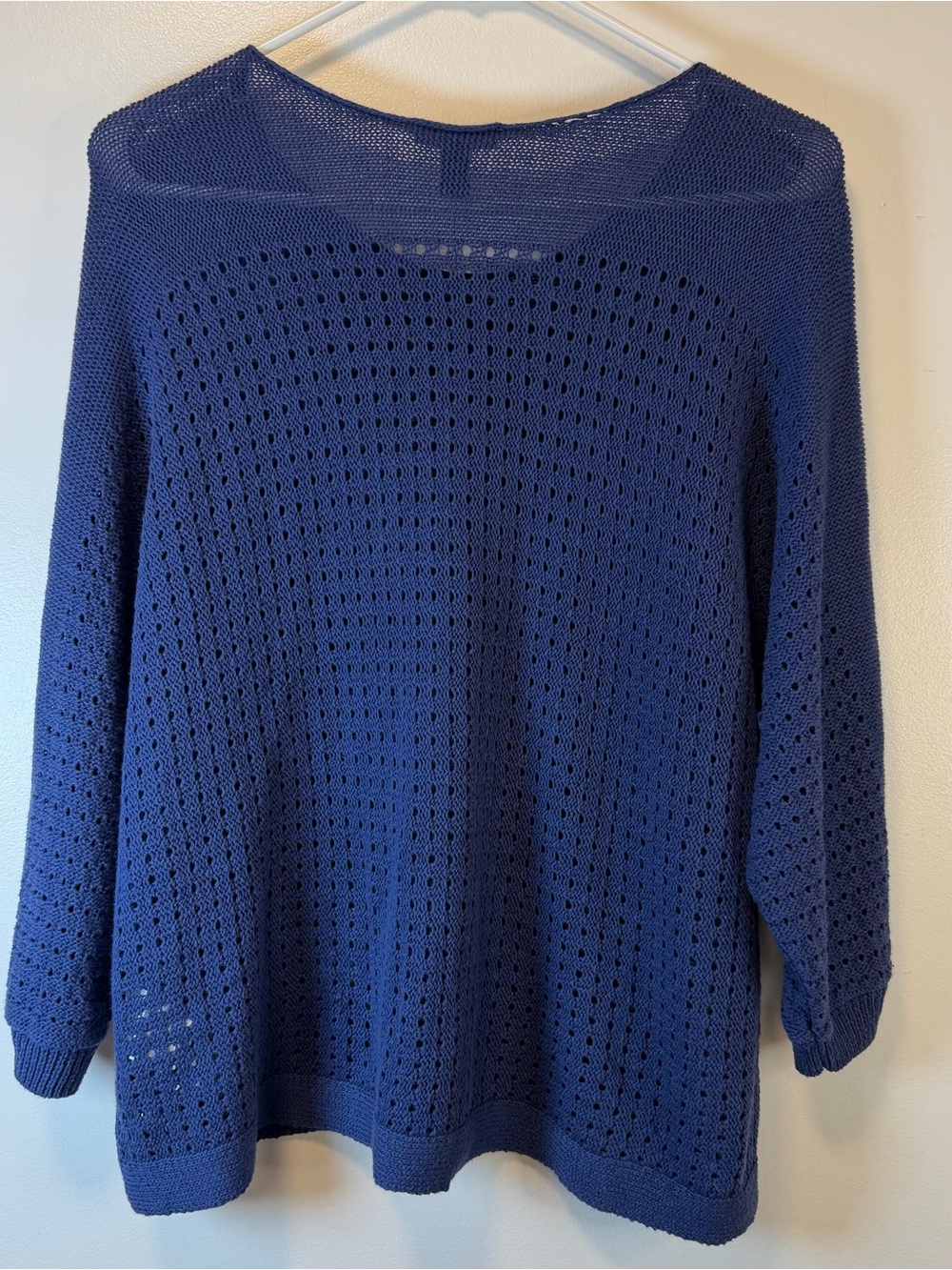 Tribal Open-Knit Navy Cable Sweater Chevron Design 3/4 Sleeves Women’s XL Petite - Picture 4 of 7